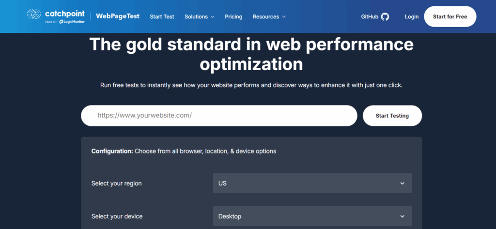 WebPageTest Website Speed Test Tools