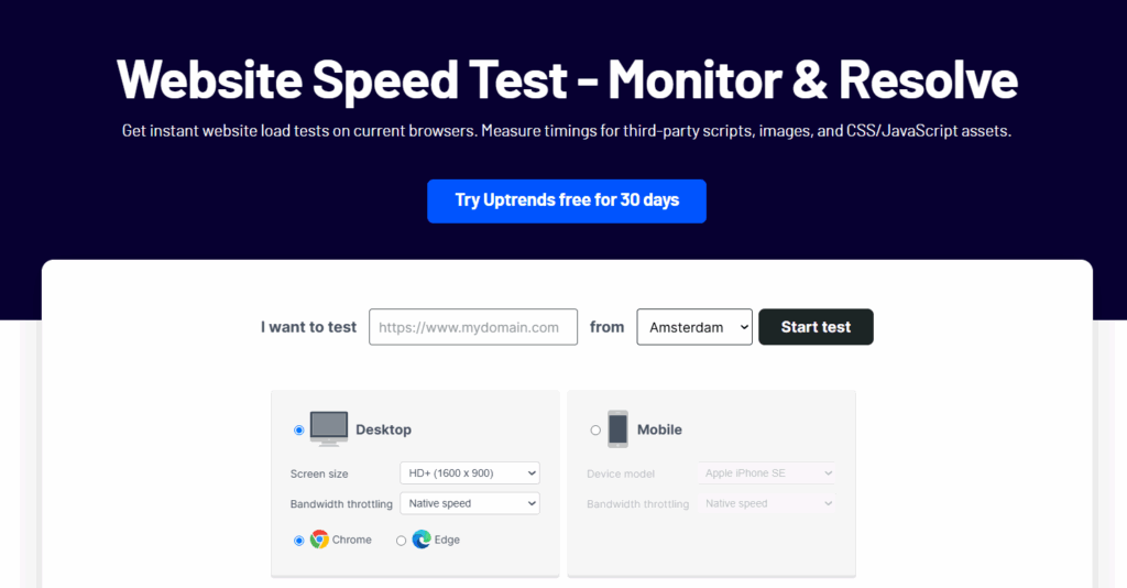 Uptrends Website Speed Test Tools