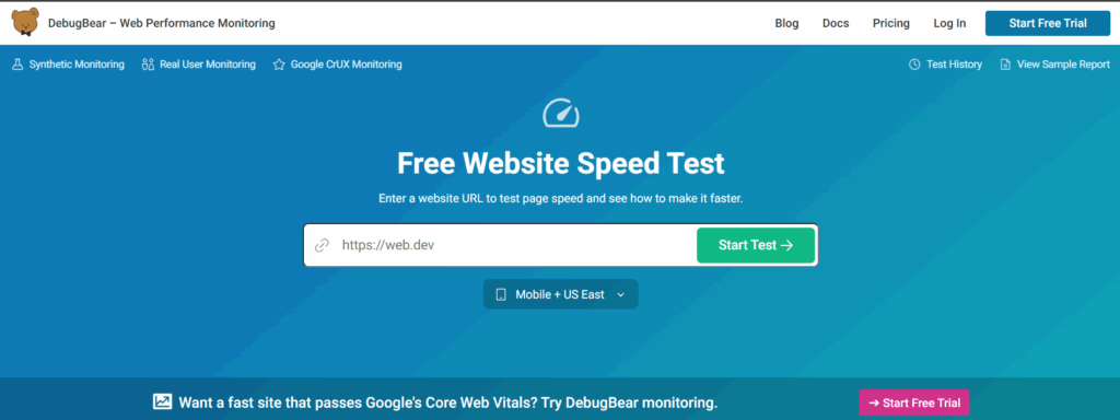DebugBear Website Speed Test Tools