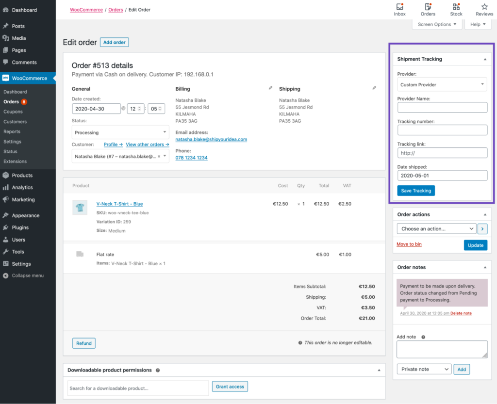 WooCommerce Shipment Tracking | Add Shipment Information on Backend