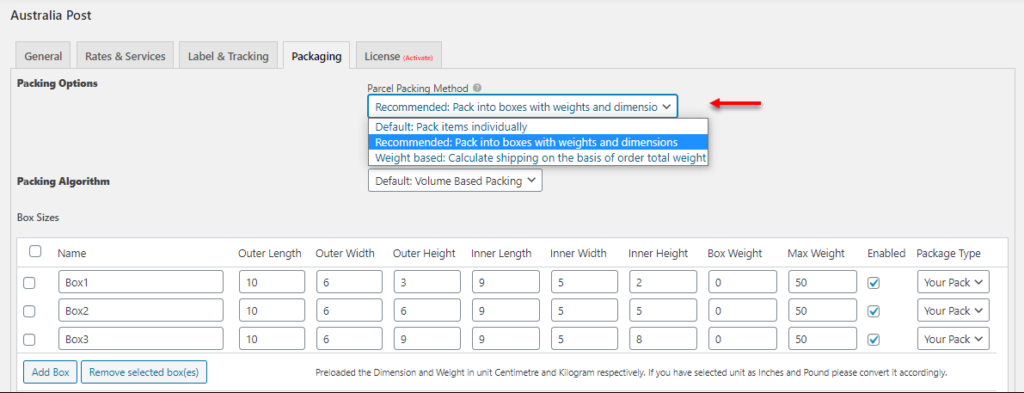 WooCommerce Australia Post Shipping Method Plugin | Choose a Parcel Packaging Option