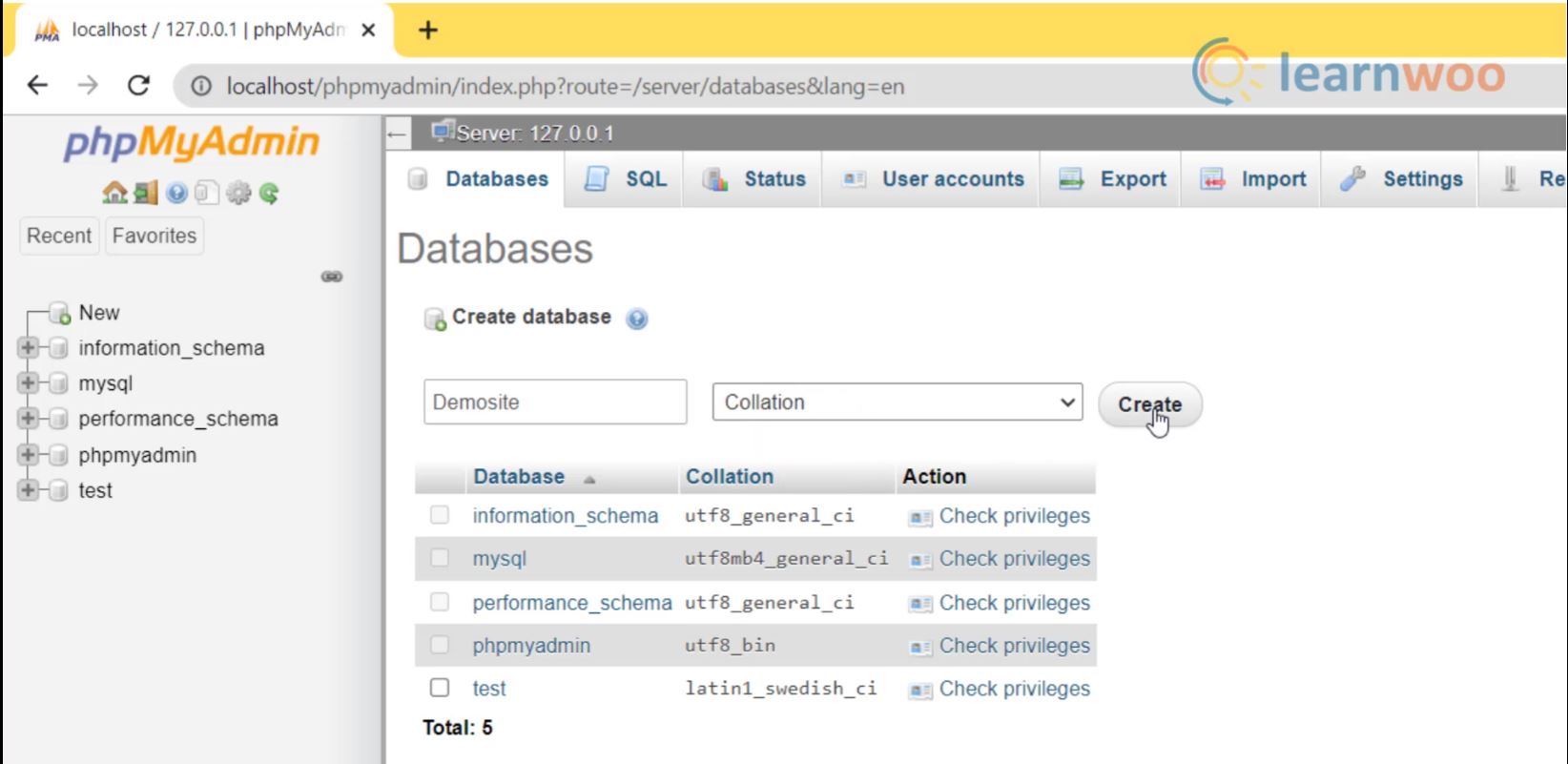 adminpanel for localhost - LearnWoo