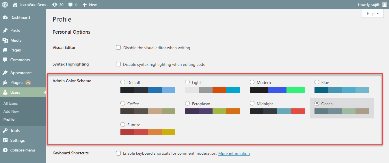 Admin-color-scheme - LearnWoo