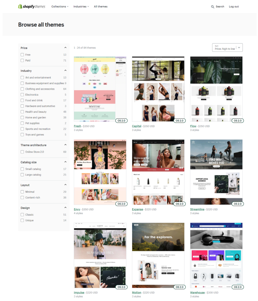 Shopify themes.