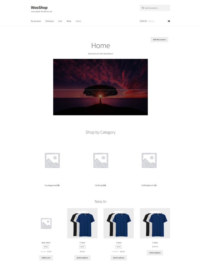 preview of the 'homepage' template.