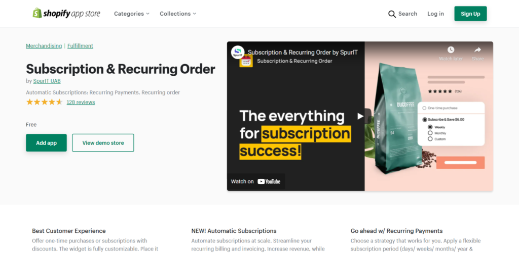 Subscription & Recurring product page.