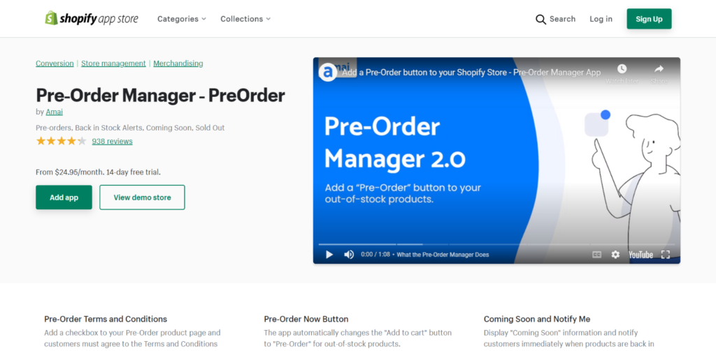 Pre-Order Manager product page.