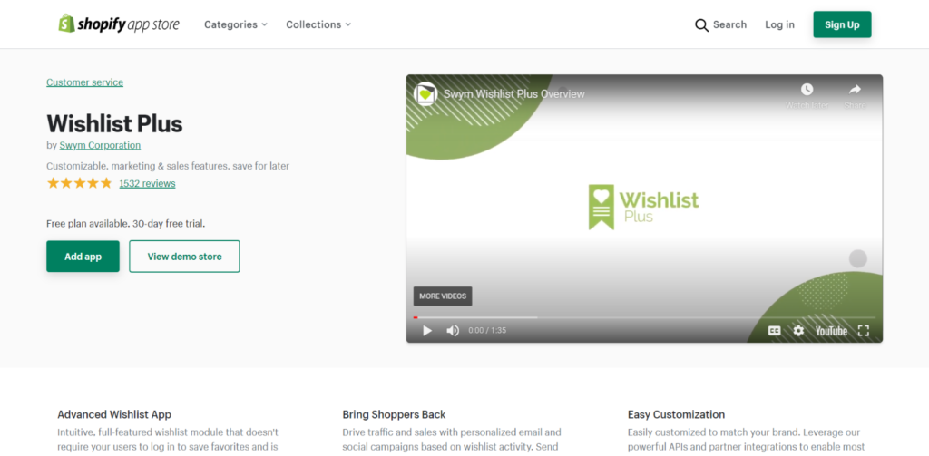 Wishlist Plus product page.