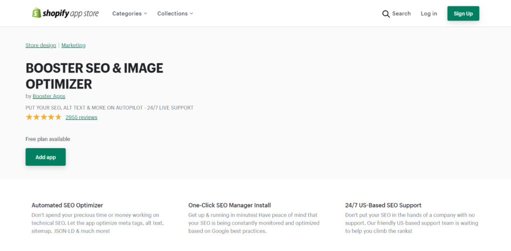 Booster SEO Image Optimizer product page.