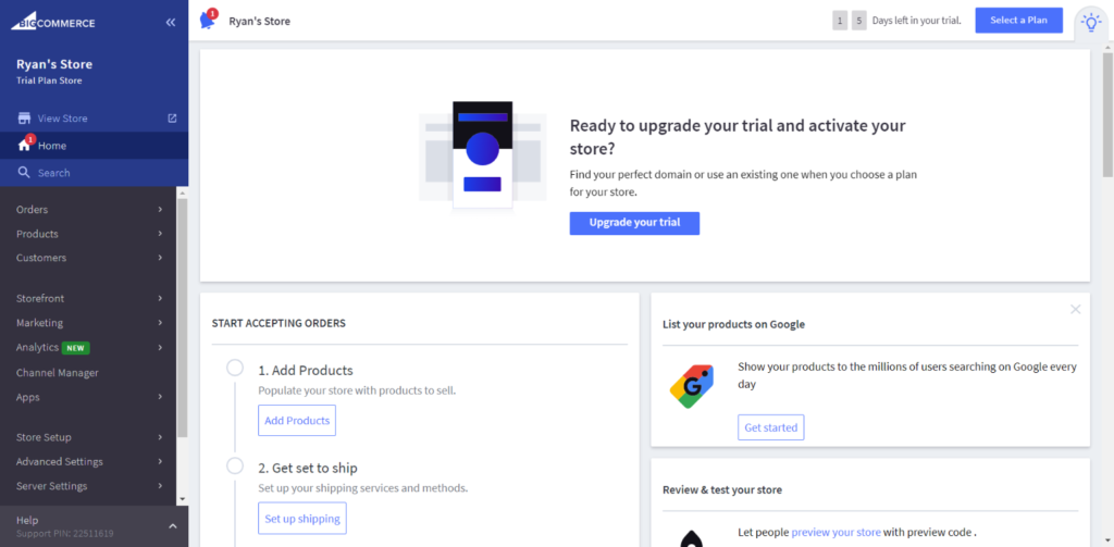 BigCommerce dashboard.