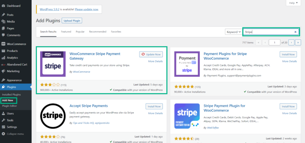 Install WooCommerce Stripe payment gateway.