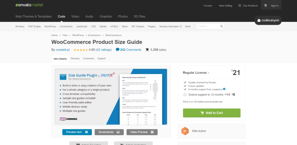 WooCommerce product size guide