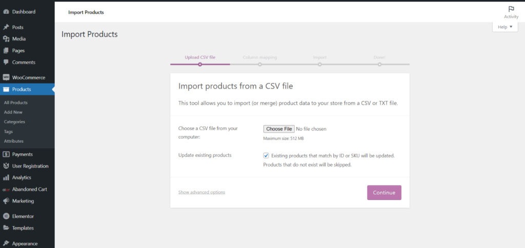 Import CSV settings