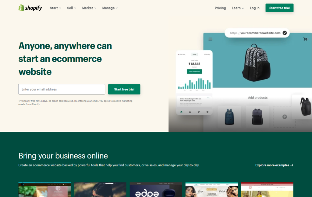Shopify home page