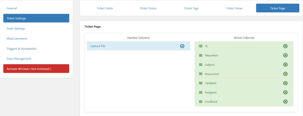 WSDesk Ticket Pages Settings