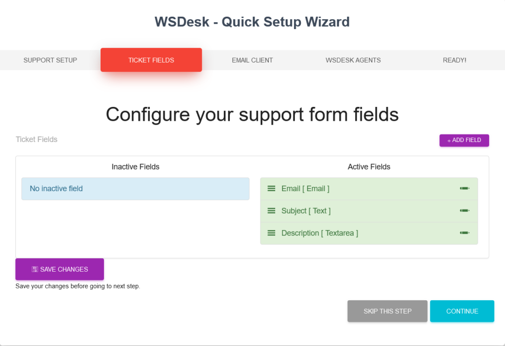 WSDesk Support Form Configuration