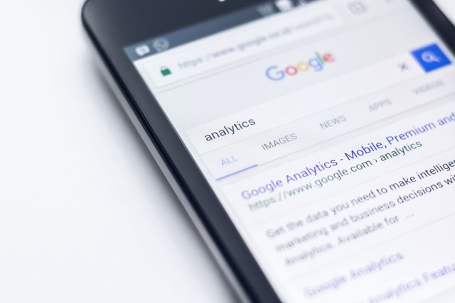 Smartphone with Google search results page opened on it
