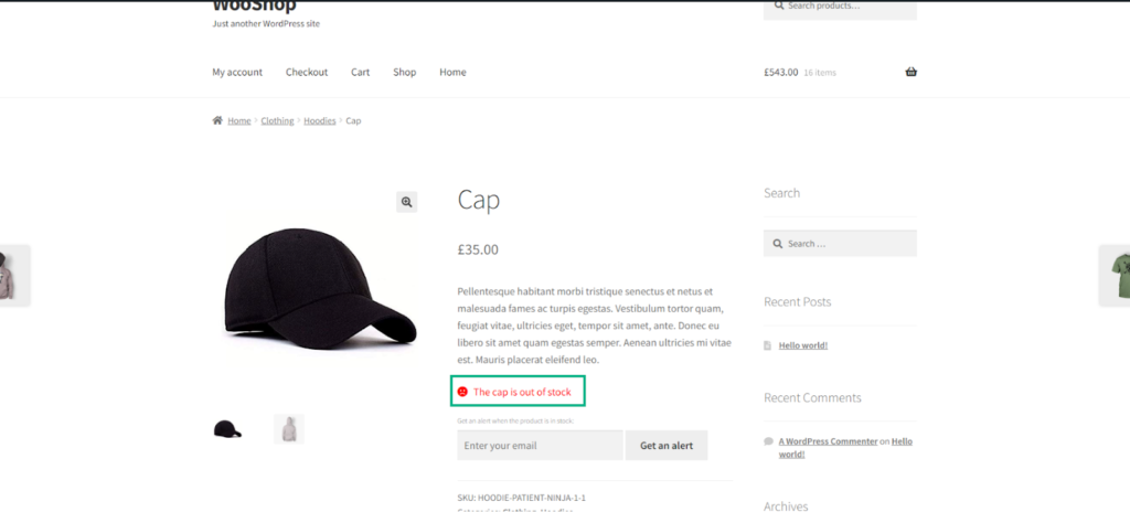 The cap is out of stock