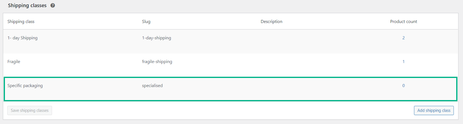 Adding shipping classes