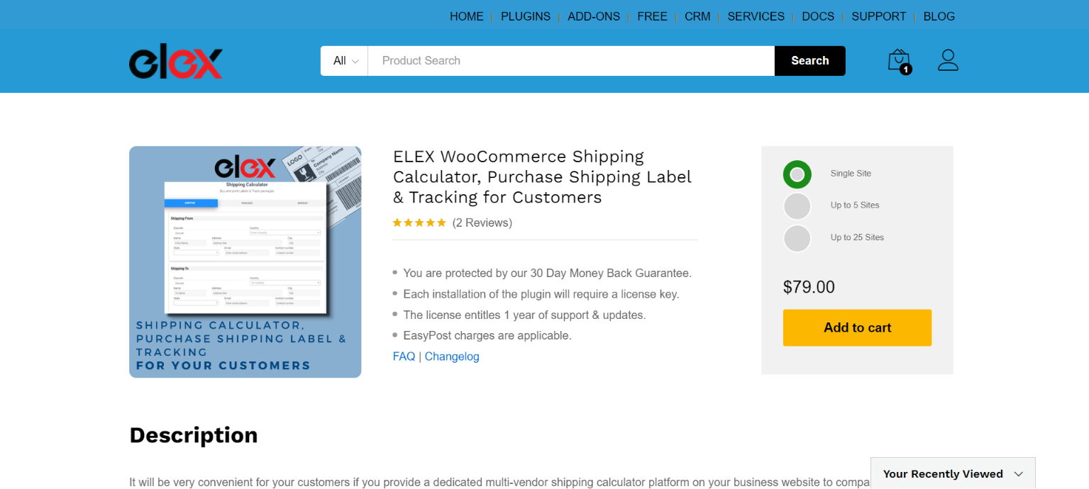 ELEX WooCommerce Shipping Calculator, Purchase Shipping Label & Tracking for Customers plugin