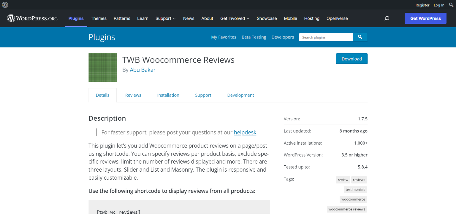 TWB WooCommerce Review plugin