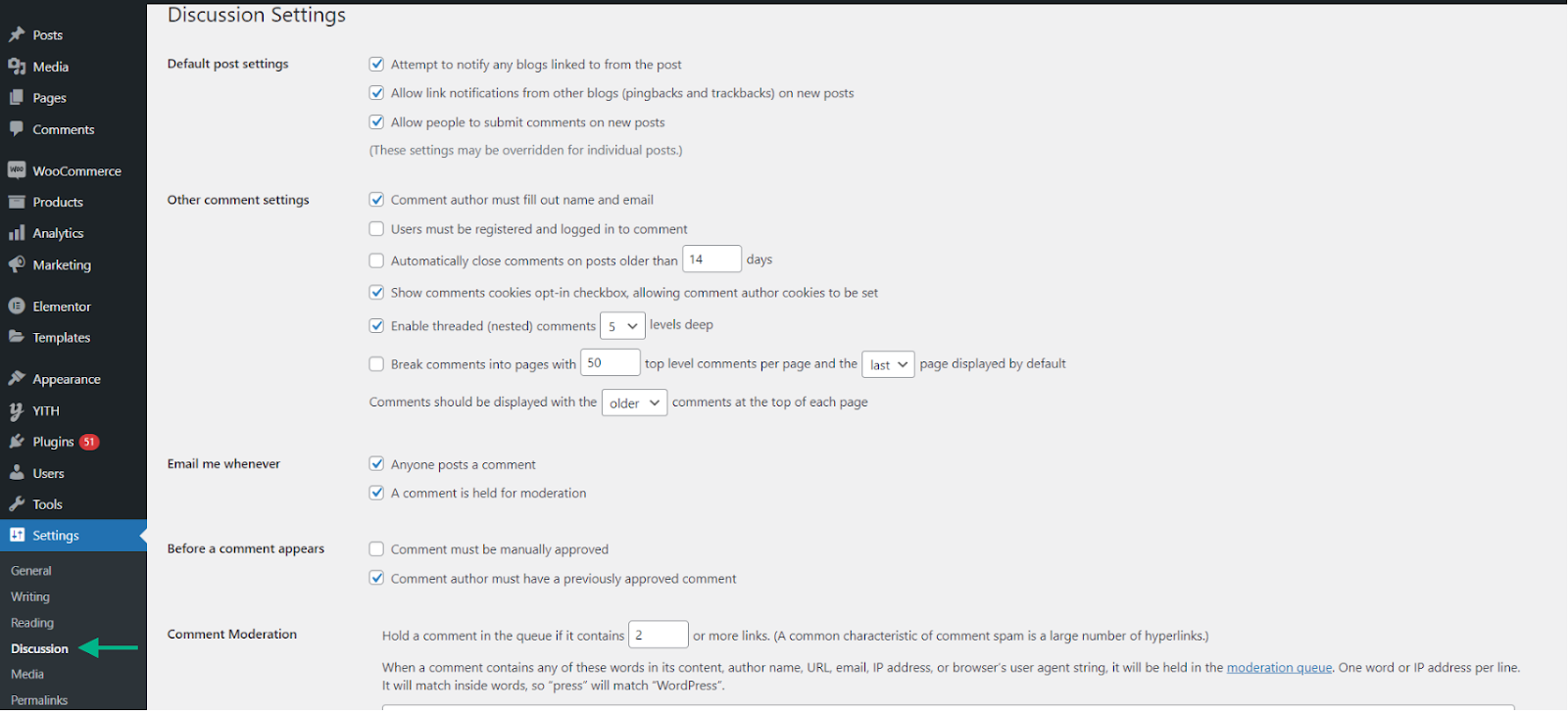 Discussion settings