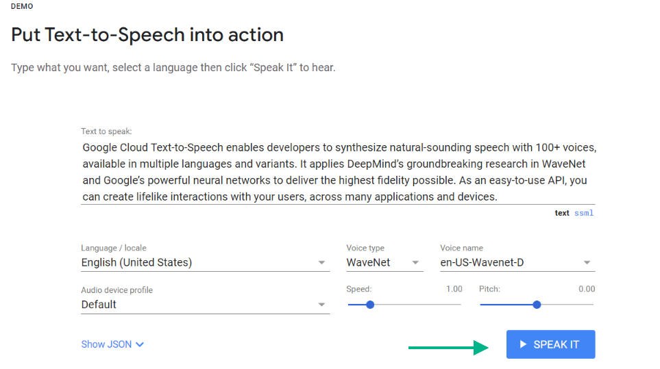 Put Text-to-Speech into Action settings