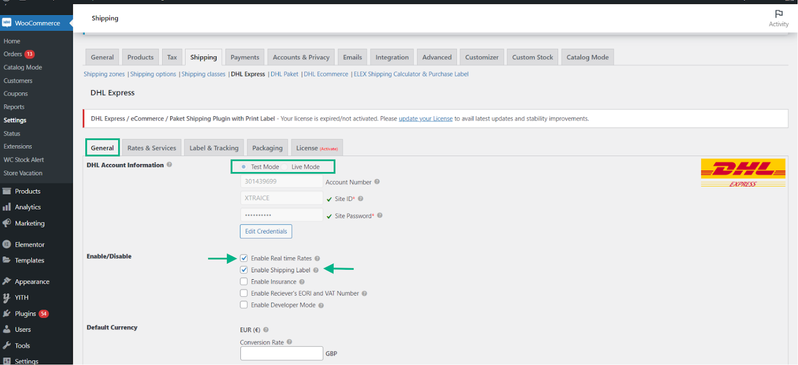 Enable Shipping address and Realtime rates