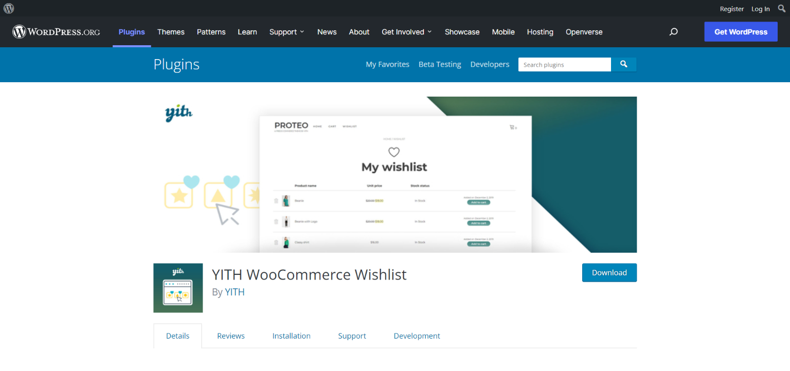 YITH WooCommerce Wishlist plugin 