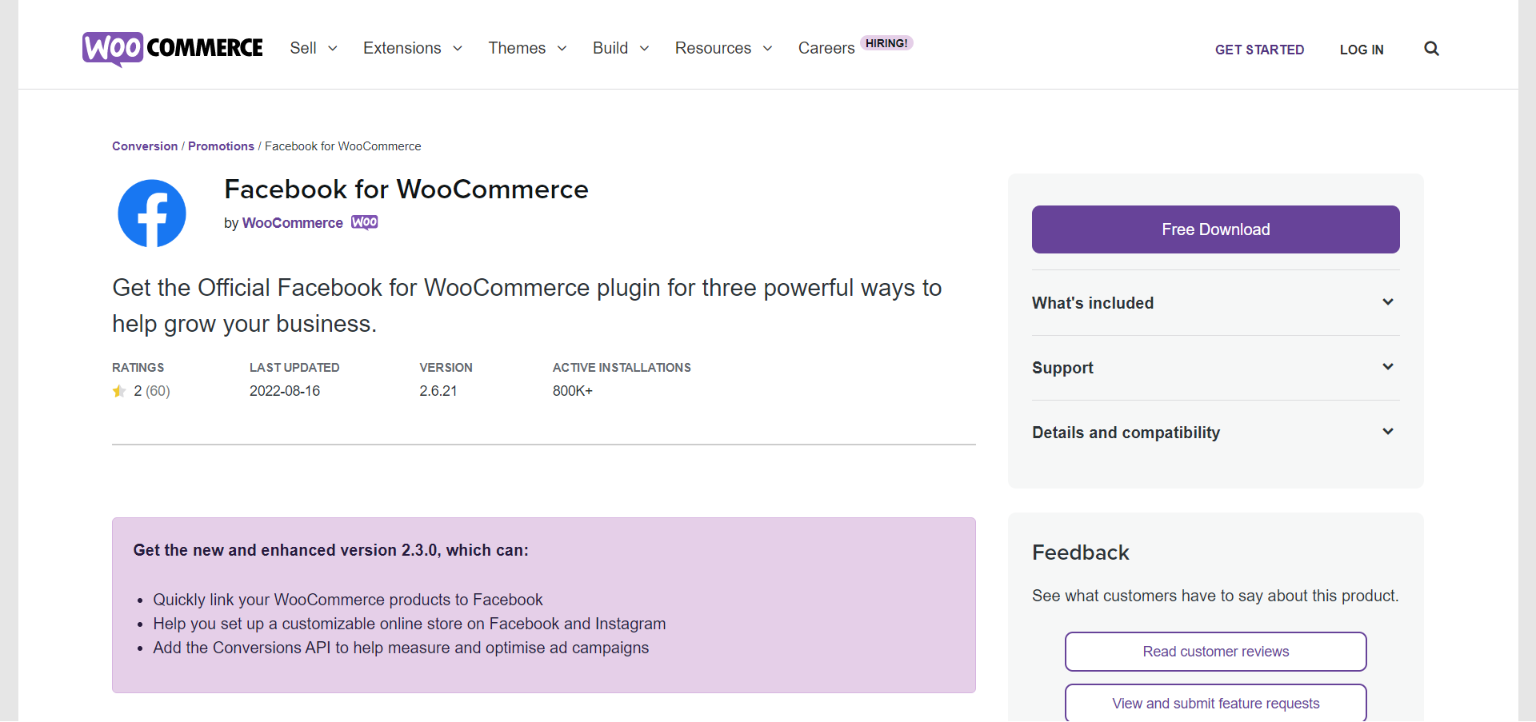 Facebook for WooCommerce by WooCommerce plugin