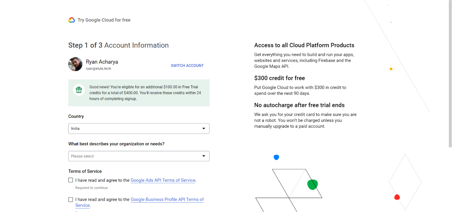 Create a Google Cloud-based Account