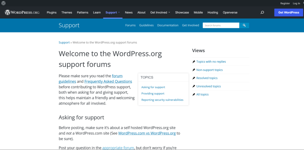 WordPress Support Forums to find help for WordPress Beginners