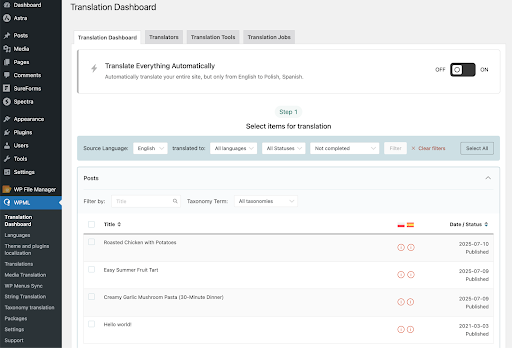 Translation Dashboard WPML