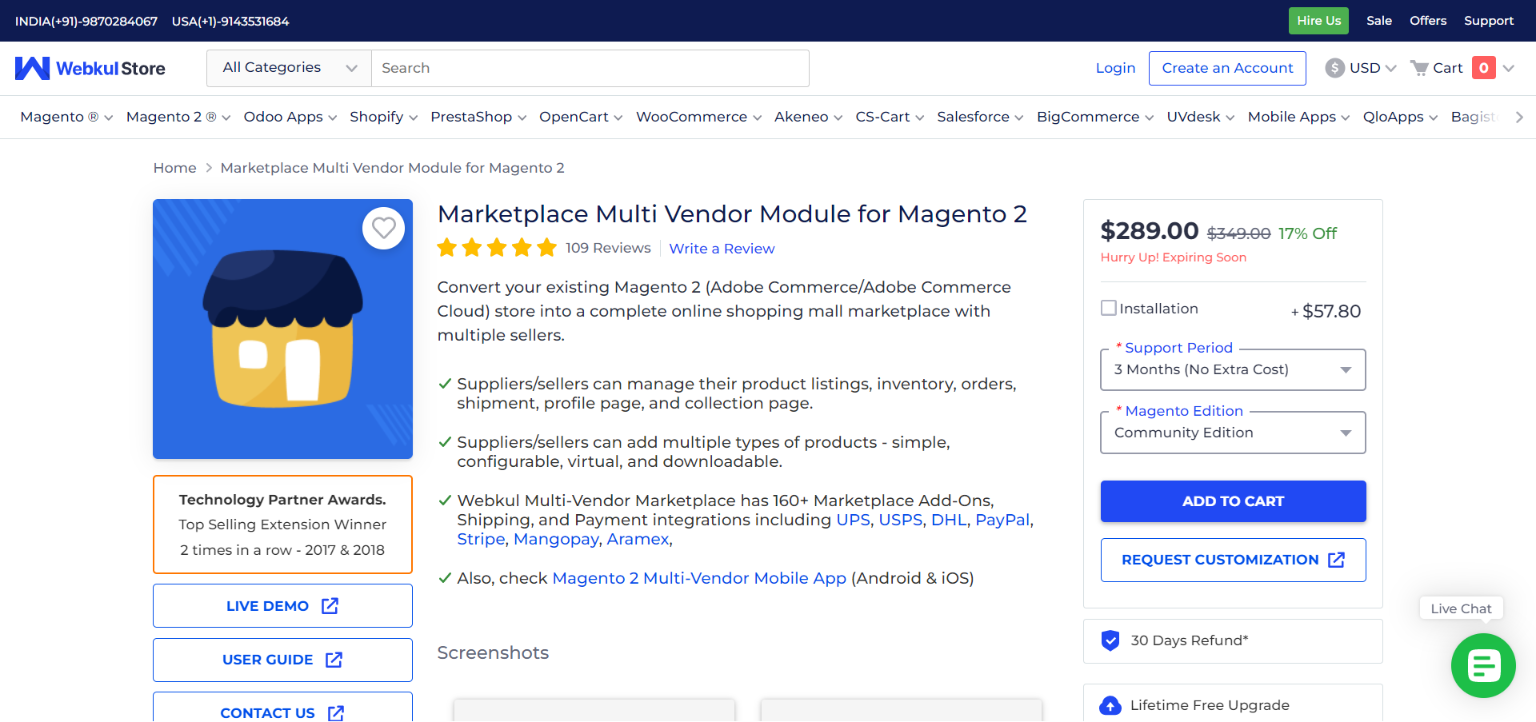 Marketplace Multi-Vendor Module by Webkul (Magneto 2)