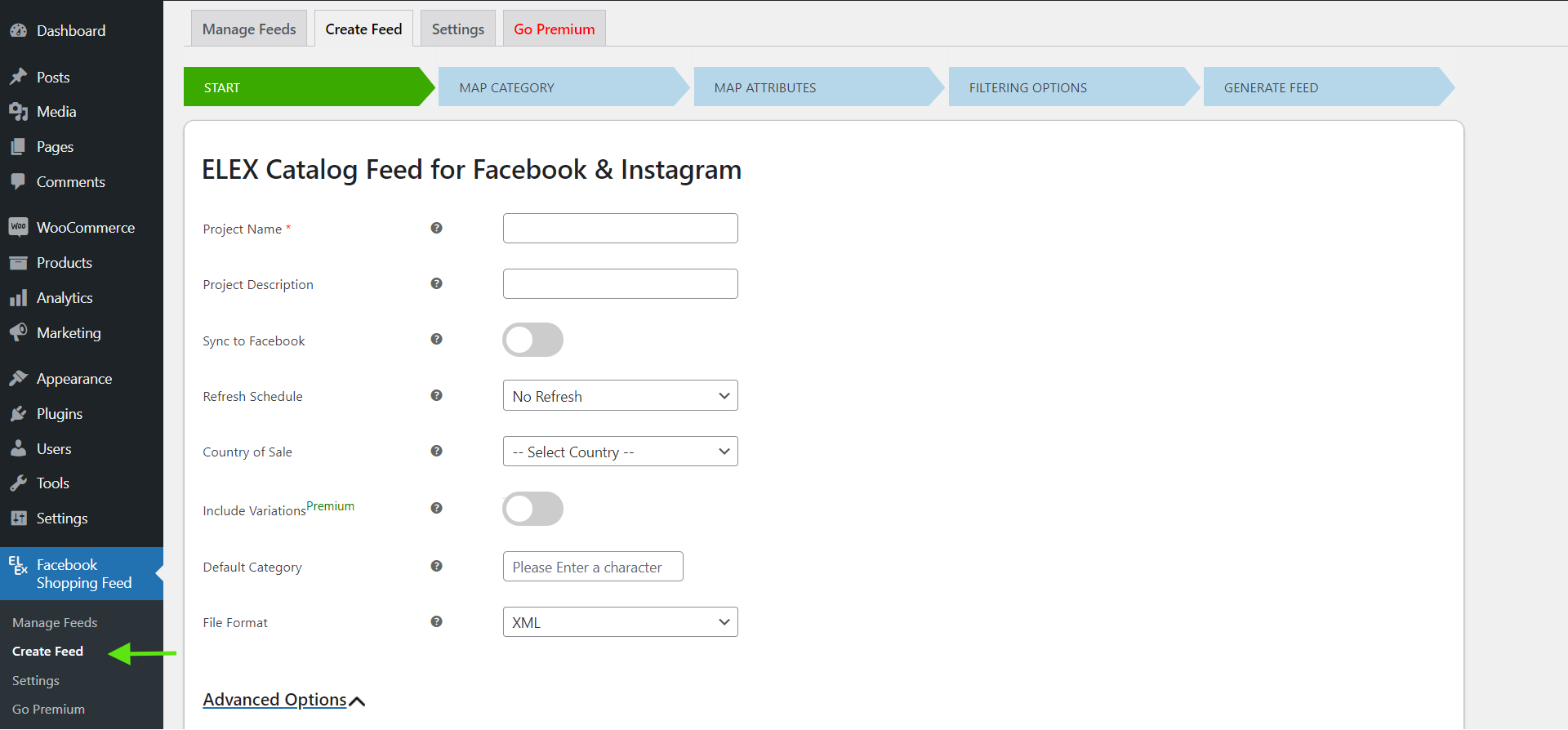 ELEX WooCommerce Catalog Feed for Facebook & Instagram plugin settings