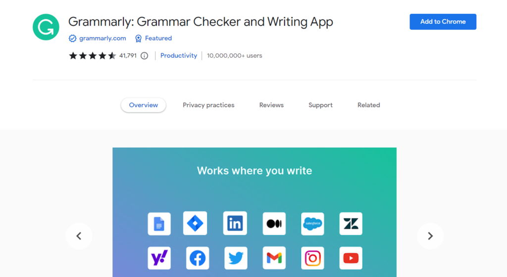 Grammarly extension for Google Chrome