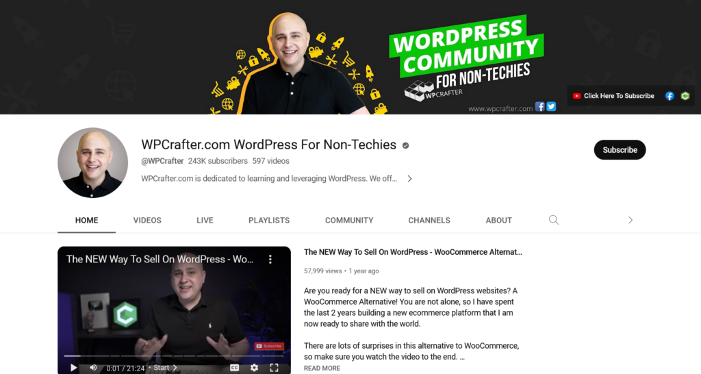 Useful YouTube Channels for WooCommerce Store Owners - WordPress For Non-Techies by WPCrafter