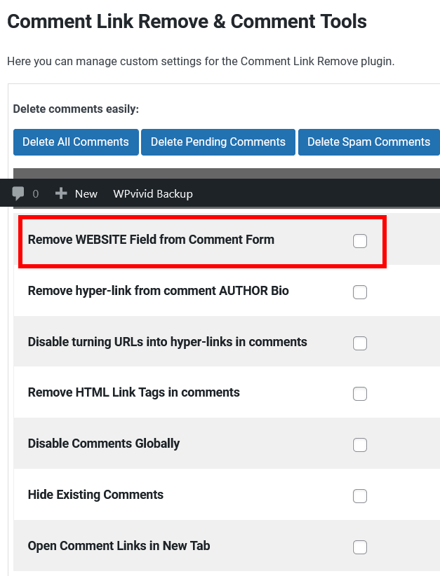 How to remove the URL field from the Comment Form on WordPress?