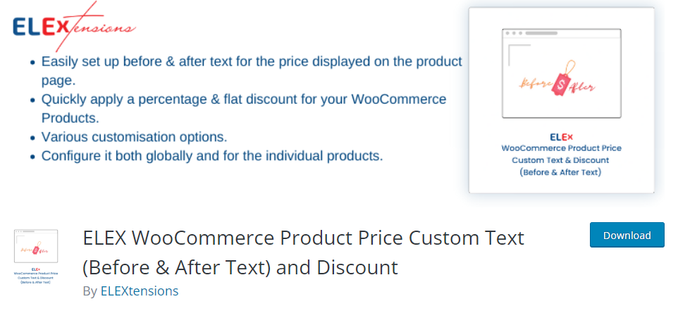 ELEX WooCommerce Product Price Custom Text (Before & After Text) and Discount