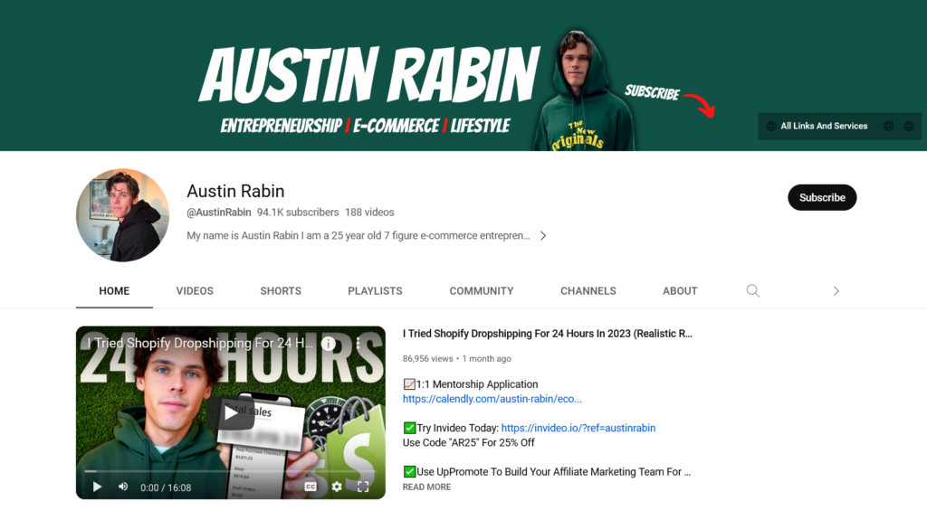 Shopify Dropshipping YouTube Channels - Austin Rabin