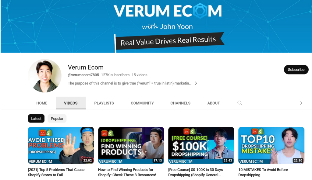 Shopify Dropshipping YouTube Channels - Verum Ecom