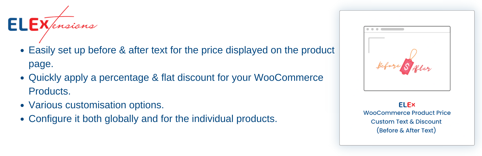 The ELEX WooCommerce Custom Text (Before & After Text) and Discount plugin 