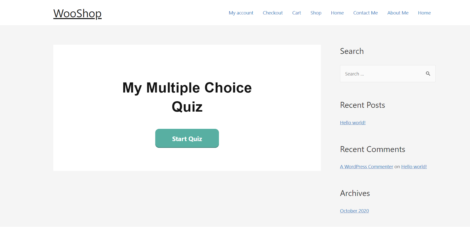 Front end view of the simple quiz