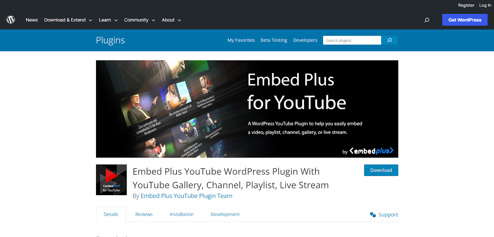 YouTube WordPress Plugin by EmbedPlus