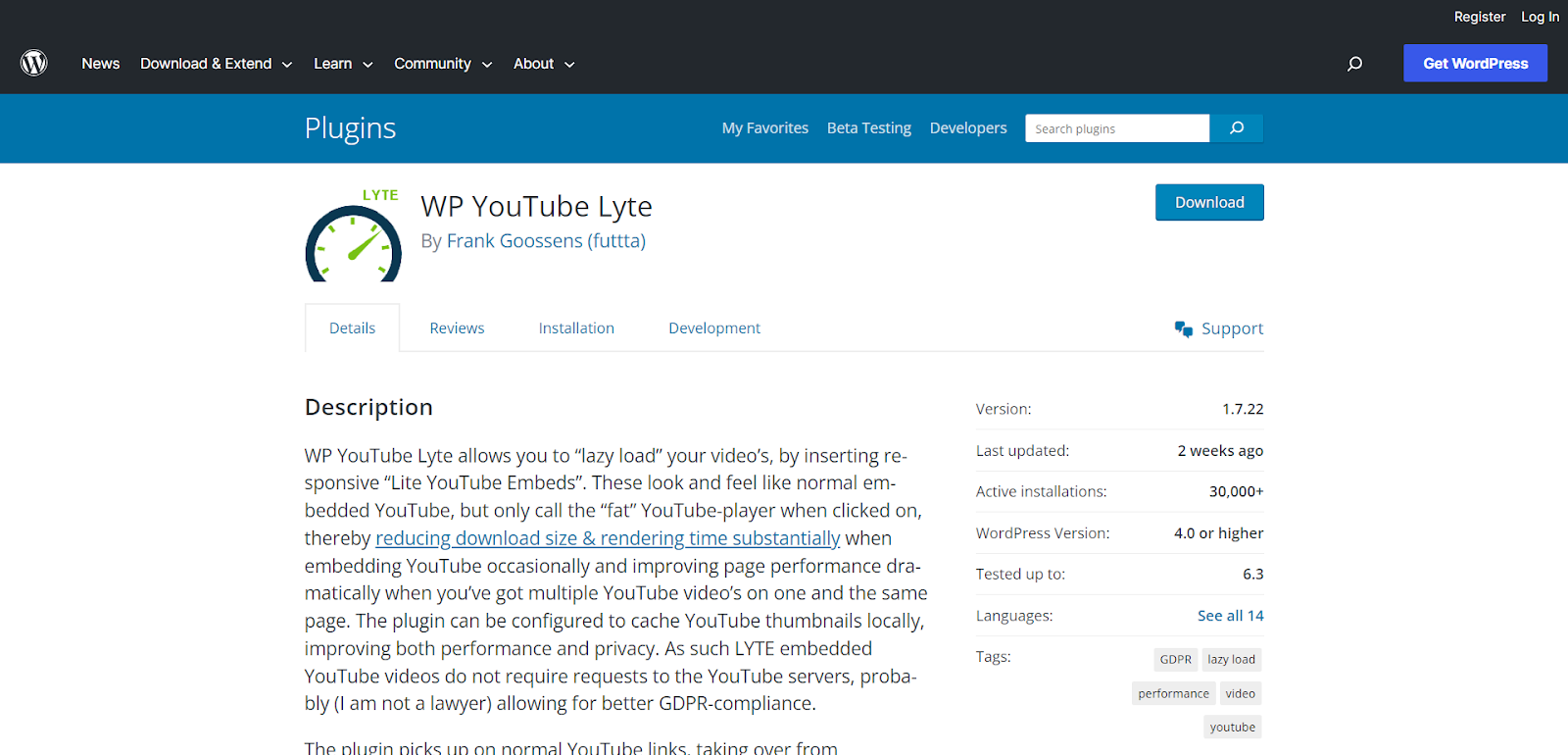 WP YouTube Lyte plugin