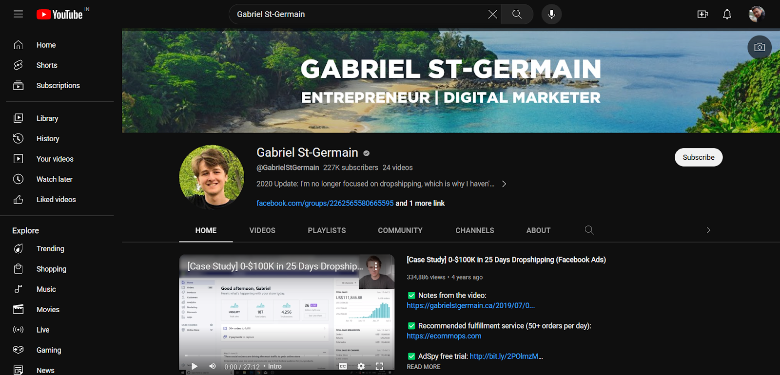 Gabriel St-Germain's YouTube channel