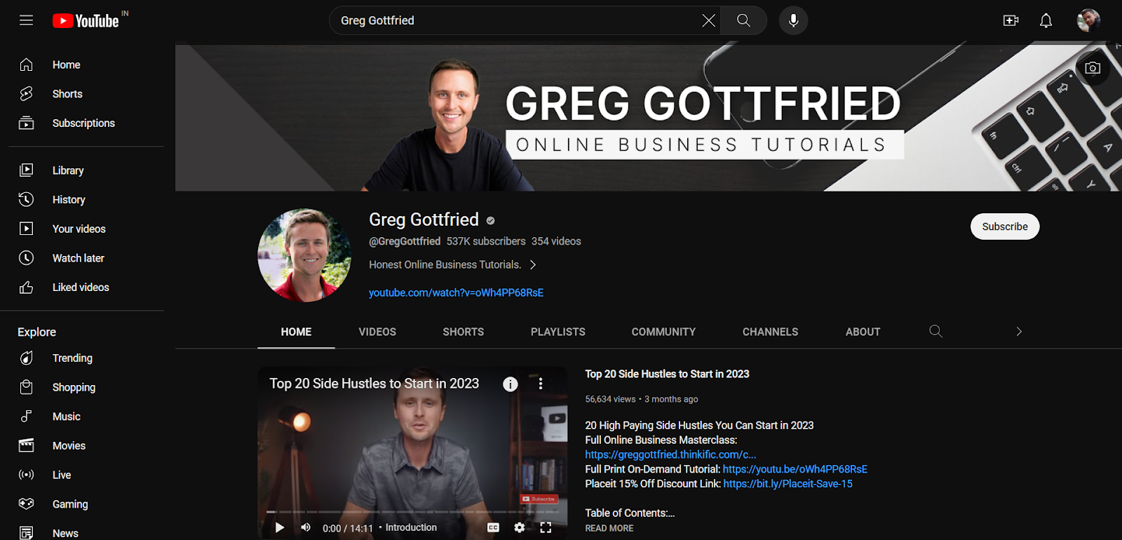 Greg Gottfried's YouTube channel