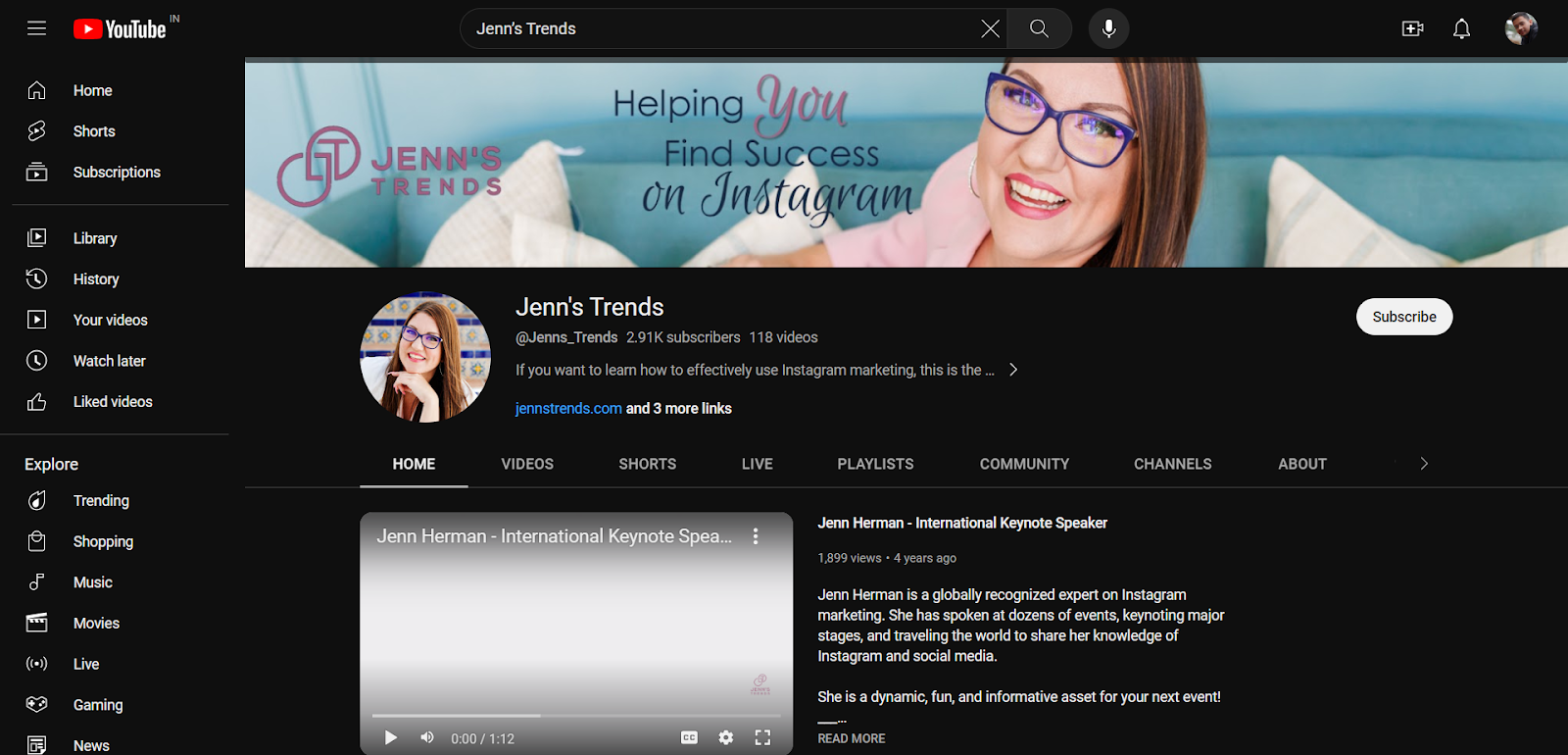 Jenn’s Trends' YouTube channel