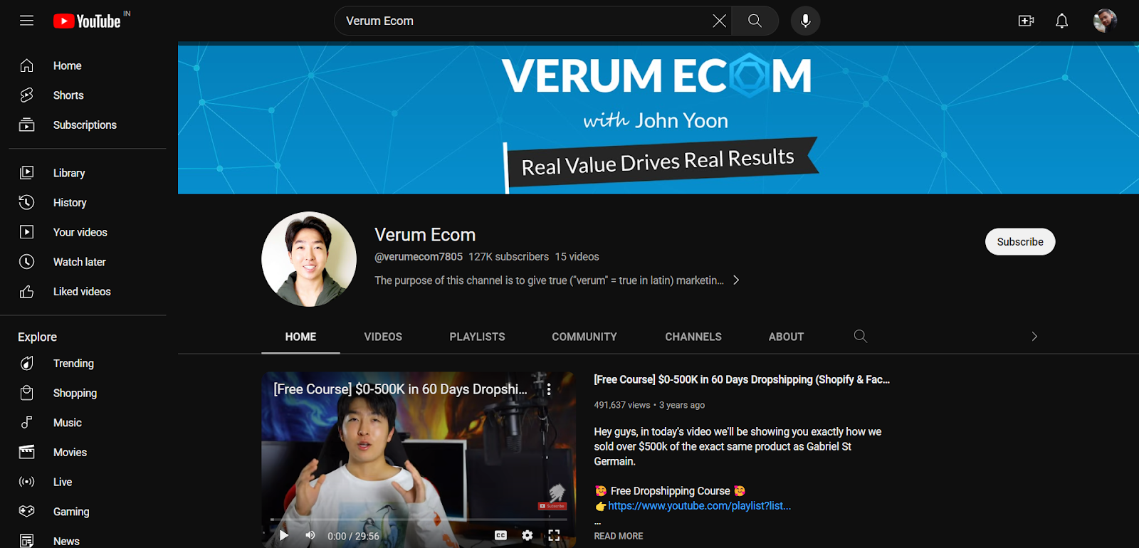 Verum Ecom's YouTube Channel