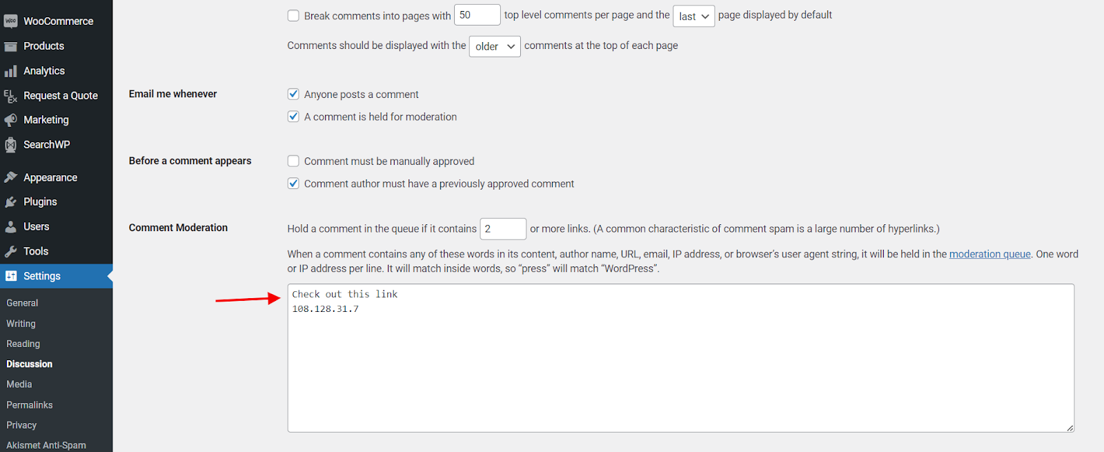 Create a Blacklist of Words using Comment Moderation